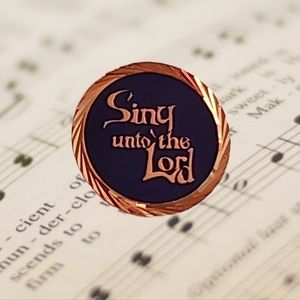 Sing To The Lord Choir Hymn Brooch Gold Tone Textured Pin Bright Blue